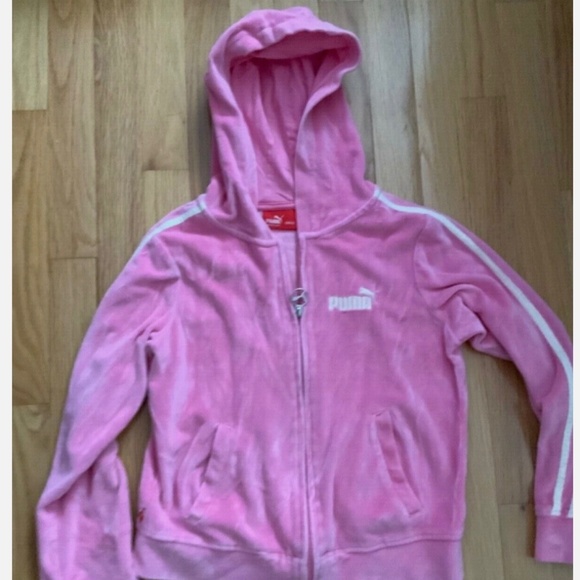 PUMA Velour Girl Pink Hoodie Size L Zip - Picture 1 of 3